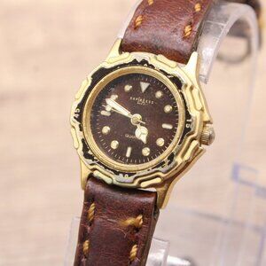 Express LA Watch Womens Gold Tone Stainless Steel Classic Black Dial Brown Band